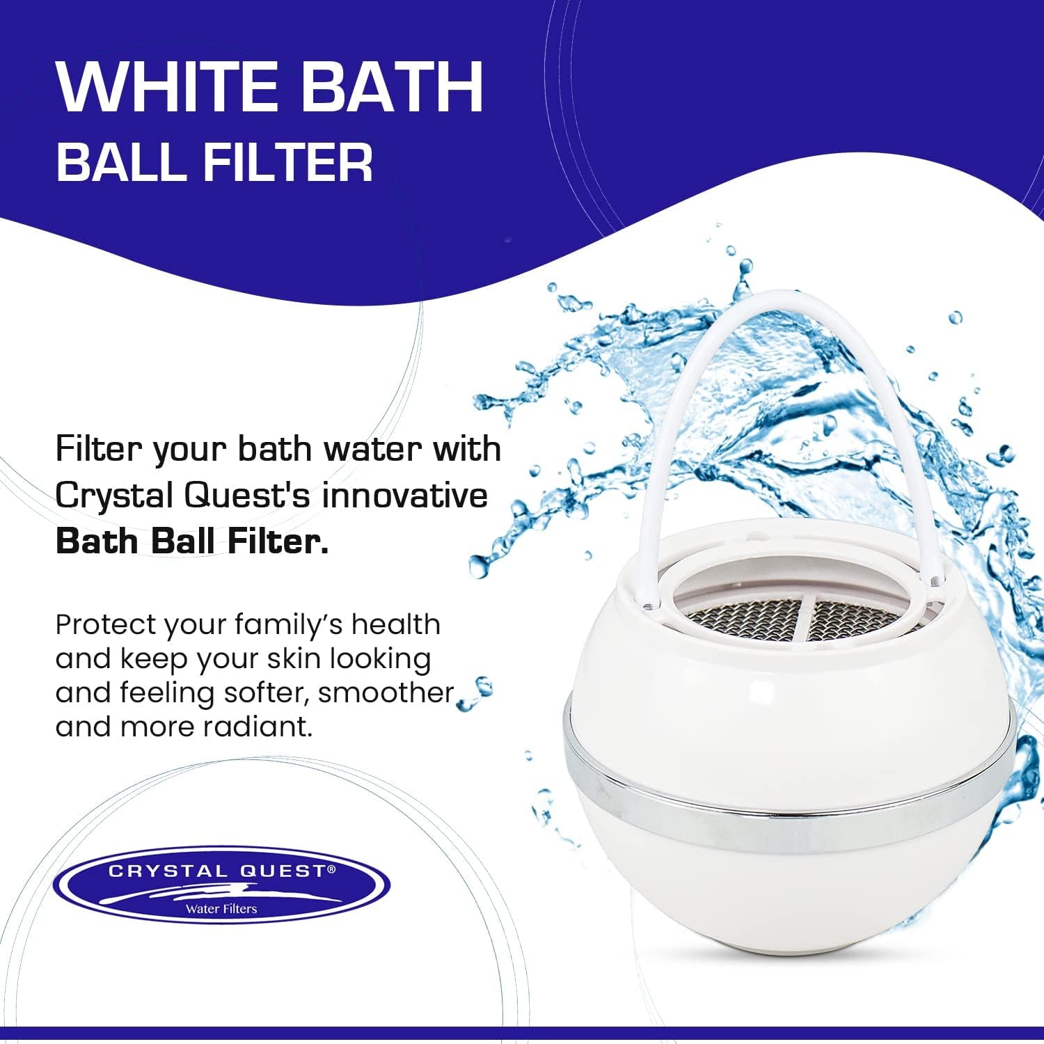 Crystal Quest White Bath Ball Water Filter – Reduces Contaminants for Softer, Smoother Skin - BPA Free