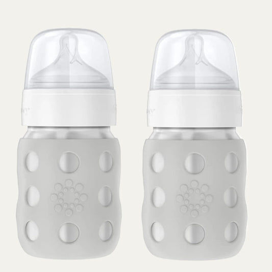 Lifefactory 8-Oz Stainless Steel Baby Bottle with Protective Silicone Sleeve and Stage 2 Nipple, Bundle (Grey 2-Pack)