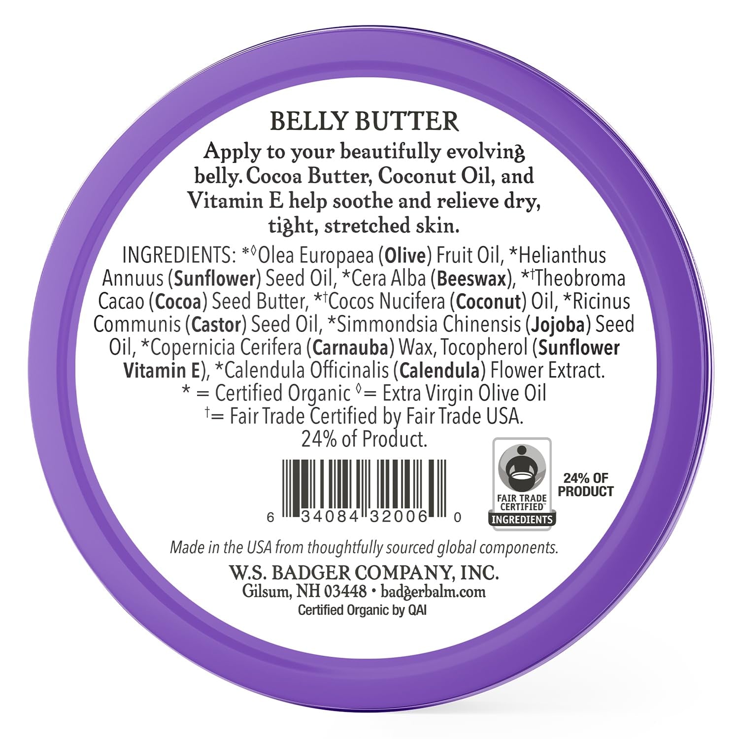 Badger - Belly Butter, Cocoa Butter & Calendula, Certified Organic Belly Butter, Vitamin E Belly Butter, Coconut Oil Belly Butter, Pregnant Belly Butter for Stretched Skin, 2 Oz