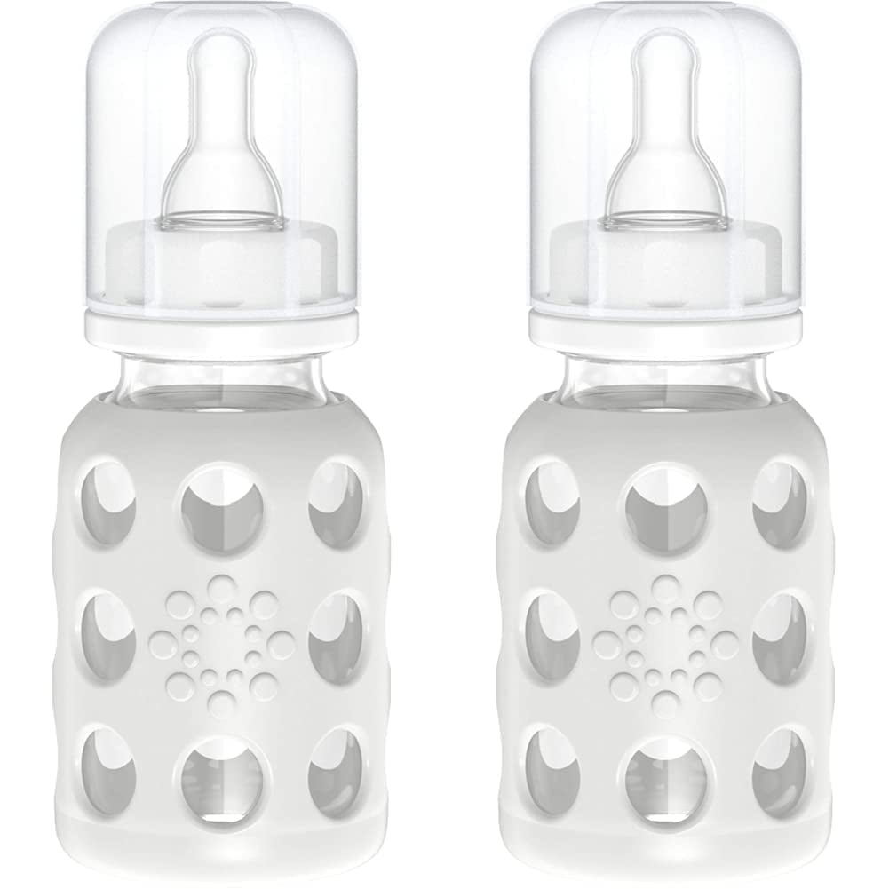 Lifefactory 4-Ounce Bpa-Free Glass Baby Bottle with Stage 1 Nipple and Protective Silicone Sleeve, Stone Gray