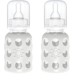 Lifefactory 4-Ounce Bpa-Free Glass Baby Bottle with Stage 1 Nipple and Protective Silicone Sleeve, Stone Gray