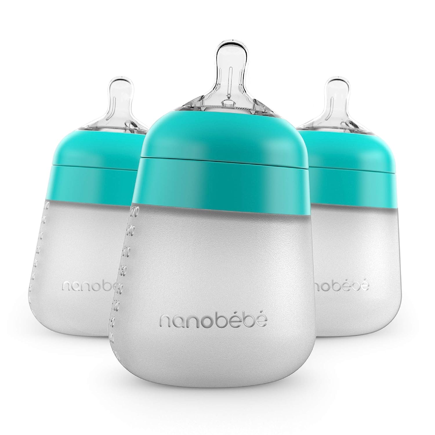 Nanobébé Flexy Silicone Baby Bottle, Anti-Colic, Natural Feel, Non-Collapsing Nipple, Non-Tip Stable Base, Easy to Clean, 3-Pack, Gray, 9Oz