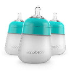 Nanobébé Flexy Silicone Baby Bottle, Anti-Colic, Natural Feel, Non-Collapsing Nipple, Non-Tip Stable Base, Easy to Clean, 3-Pack, Gray, 9Oz