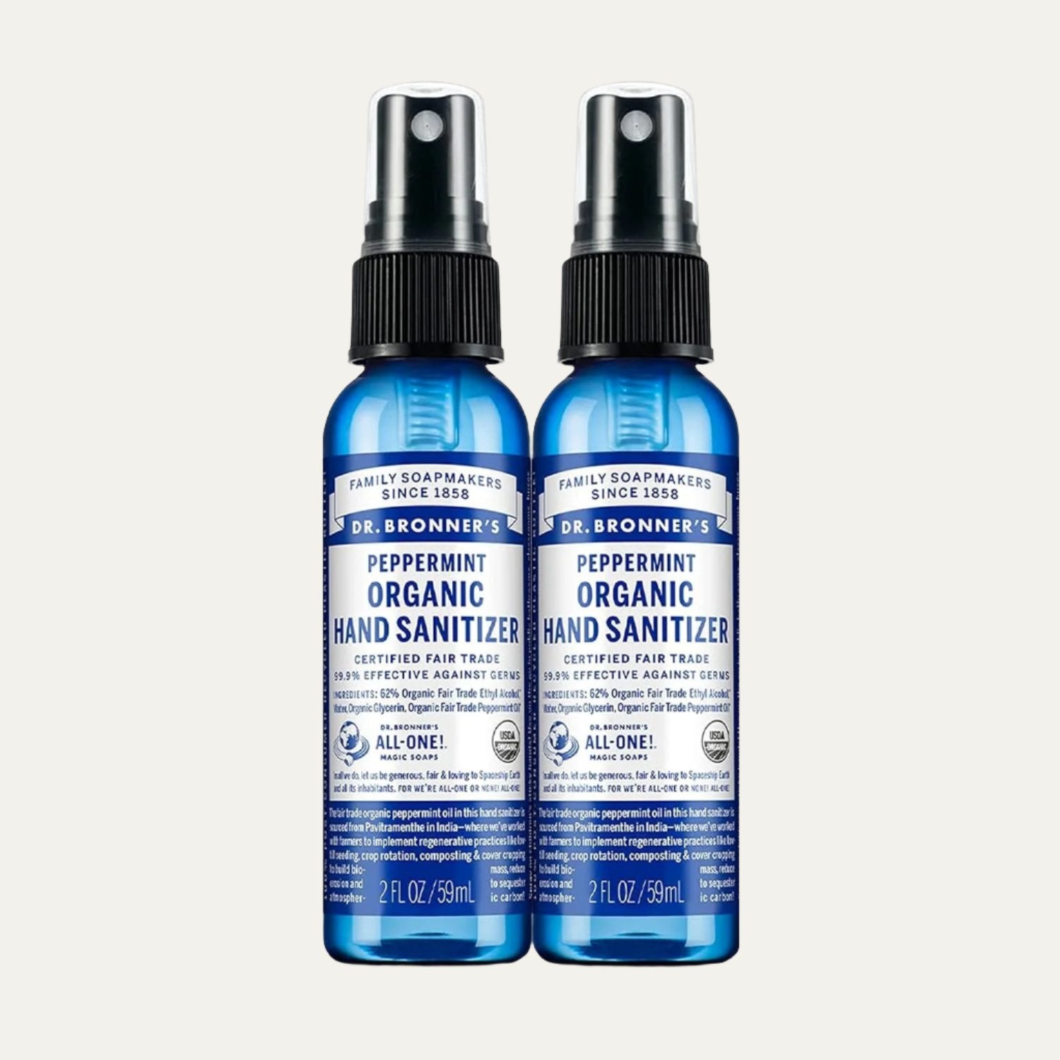 Dr. Bronner'S - Organic Hand Sanitizer Spray (Peppermint, 2 Ounce, 2-Pack) - Simple & Effective Formula, Cleanses & Sanitizes, No Harsh Chemicals, Moisturizes & Cleans Hands