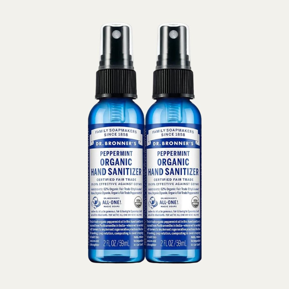 Dr. Bronner'S - Organic Hand Sanitizer Spray (Peppermint, 2 Ounce, 2-Pack) - Simple & Effective Formula, Cleanses & Sanitizes, No Harsh Chemicals, Moisturizes & Cleans Hands