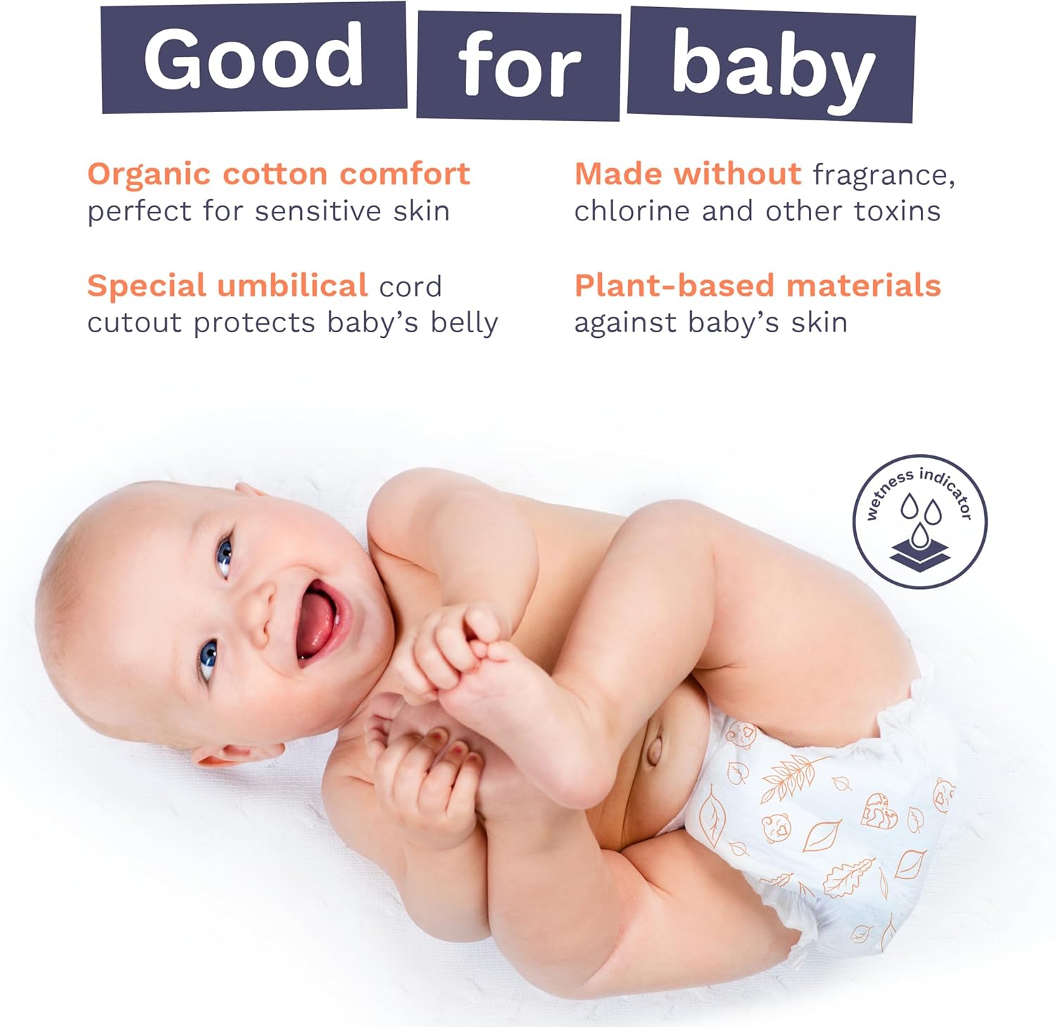 Pura Hypoallergenic Diapers, Size 1 (4-11 Lbs), Newborn, Totally Chlorine Free, Wetness Indicator, Suitable for Sensitive Skin, Soft Organic Cotton Comfort, Overnight, 1 Pack of 32 Baby Diapers