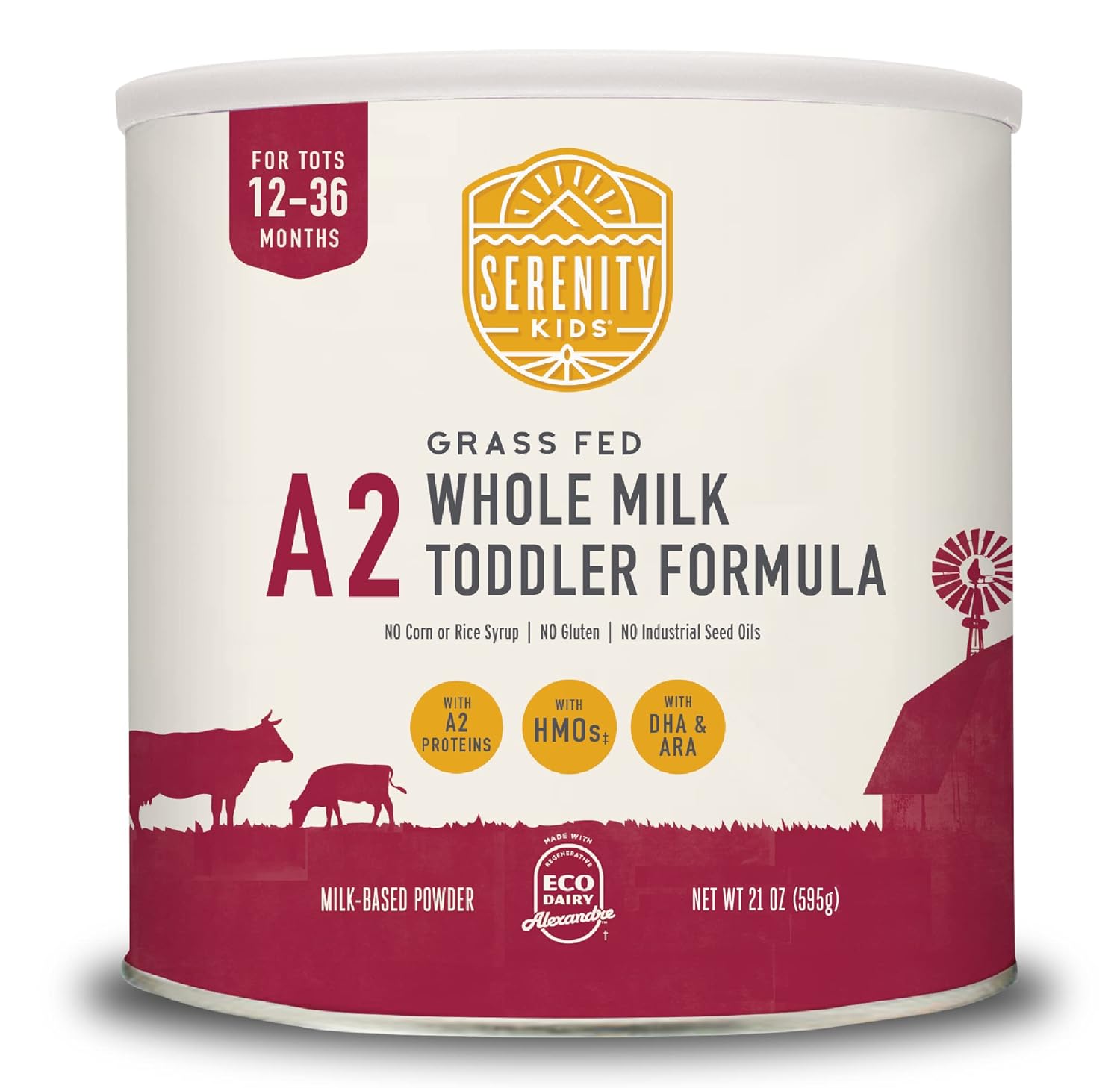 Serenity Kids Toddler Formula Powder Drink Made with Grass Fed Organic A2 Whole Milk | Easy to Digest, Clean Ingredients | Clean Label Project Purity Award Certified | 12.7 Oz Can | 1 Count