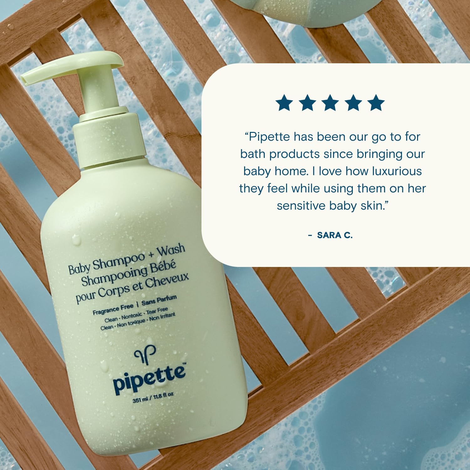 Pipette Baby Shampoo and Body Wash - Fragrance Free, Tear-Free Bath Time, Hypoallergenic, Moisturizing Plant-Derived Squalane, New Formula, 11.8 Fl Oz