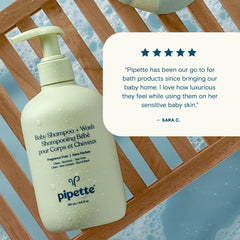 Pipette Baby Shampoo and Body Wash - Fragrance Free, Tear-Free Bath Time, Hypoallergenic, Moisturizing Plant-Derived Squalane, New Formula, 11.8 Fl Oz