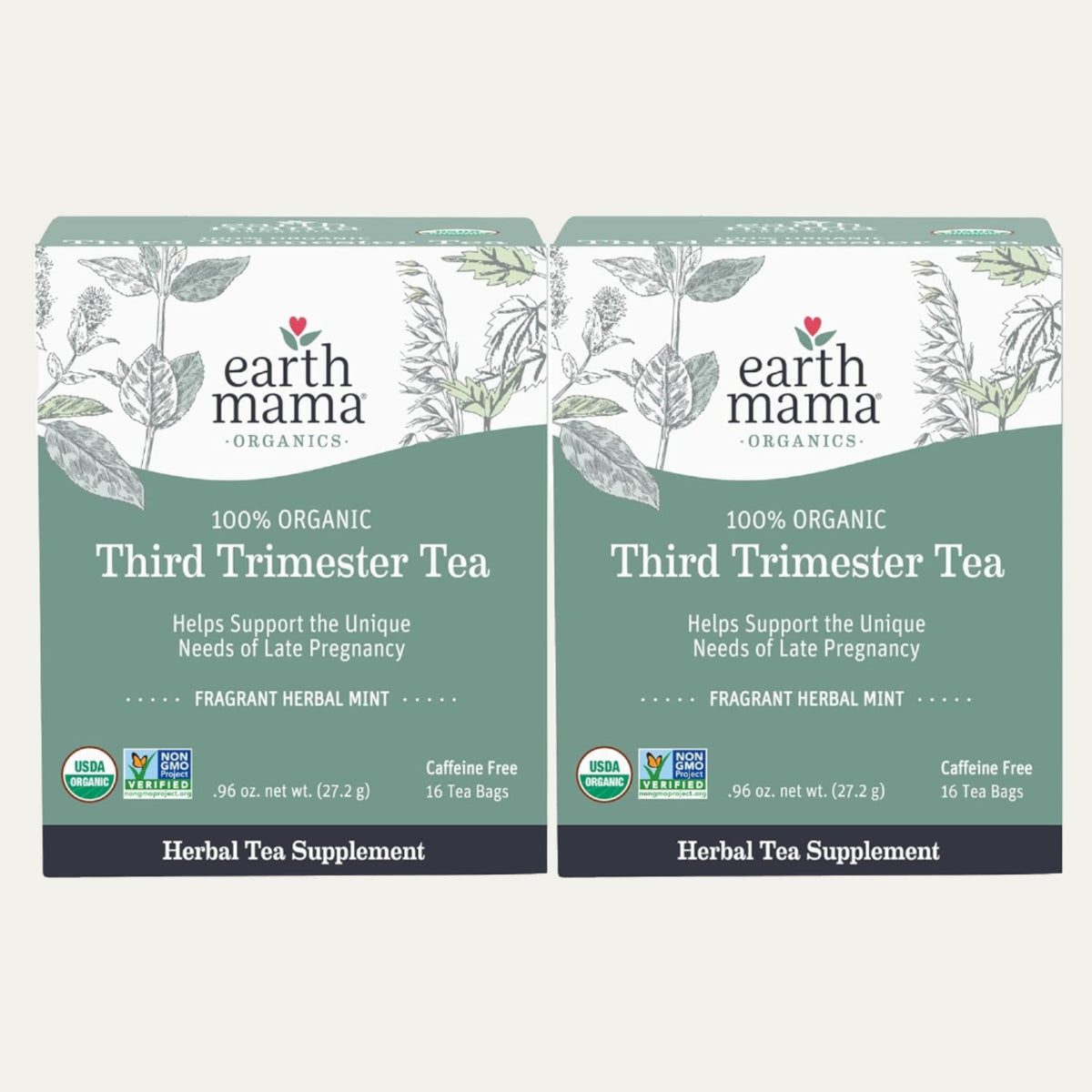 Earth Mama Organic Third Trimester Tea Bags | 100% USDA Organic Herbal Tea for Late Pregnancy Comfort + Childbirth Preparation, 16 Teabags per Box (2-Pack)