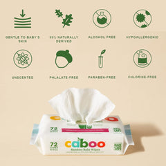 Caboo Tree Free Baby Wipes, Eco Friendly Naturally Derived Baby Wipes for Sensitive Skin, 12 Resealable Peel Tab Travel Packs, 72 Wipes per Pack, Bulk Total of 864 Wipes