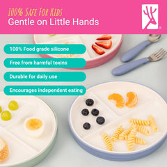 Elk and Friends Kids 6.7” Porcelain Divided Plates with Silicone Sleeves | Suitable for Babies/Kids/Toddlers | Microwave & Dishwasher Safe | Non Slip | Snack Dishes