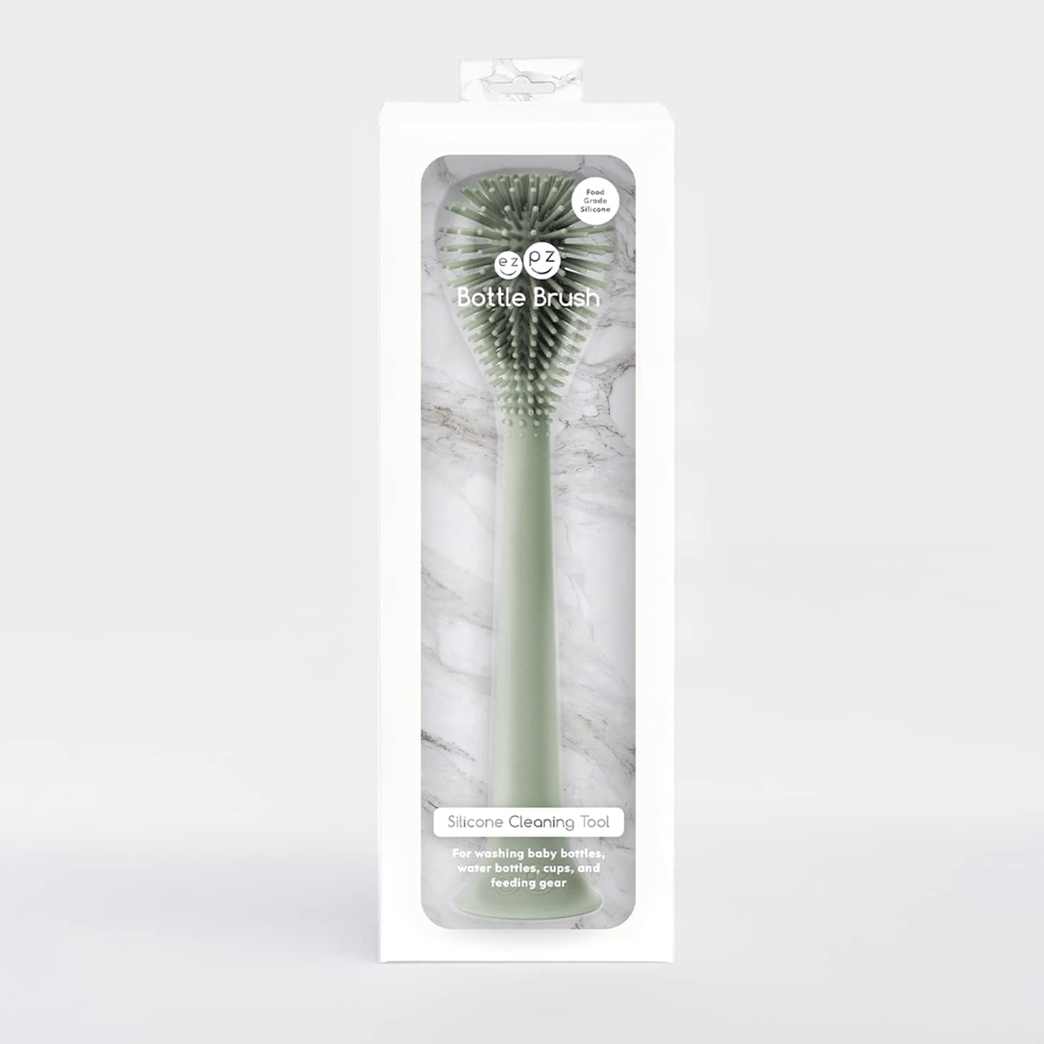 Ezpz Bottle Brush (Sage) - Silicone Bottle Cleaning Tool with Long Sturdy Handle, Flexible Top for Tight Spaces - Gently Cleans Cups, Glasses, Bottles and Accessories - Suction Base, Bpa-Free