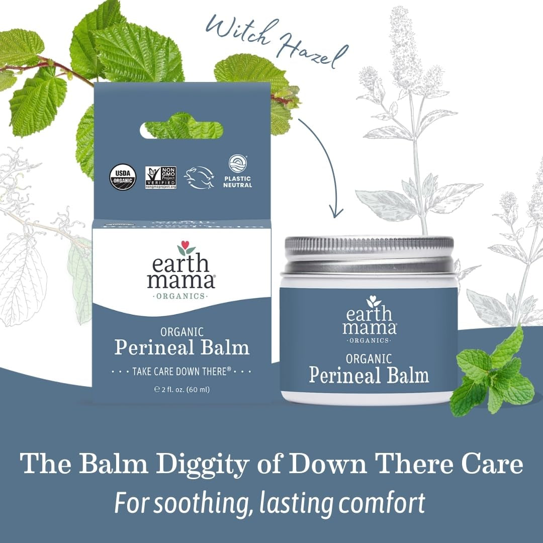 Earth Mama Organic Perineal Balm - 2 Fl Oz - Herbal Skin Balm with Organic Witch Hazel and Calendula - Pregnancy and Postpartum Essentials
