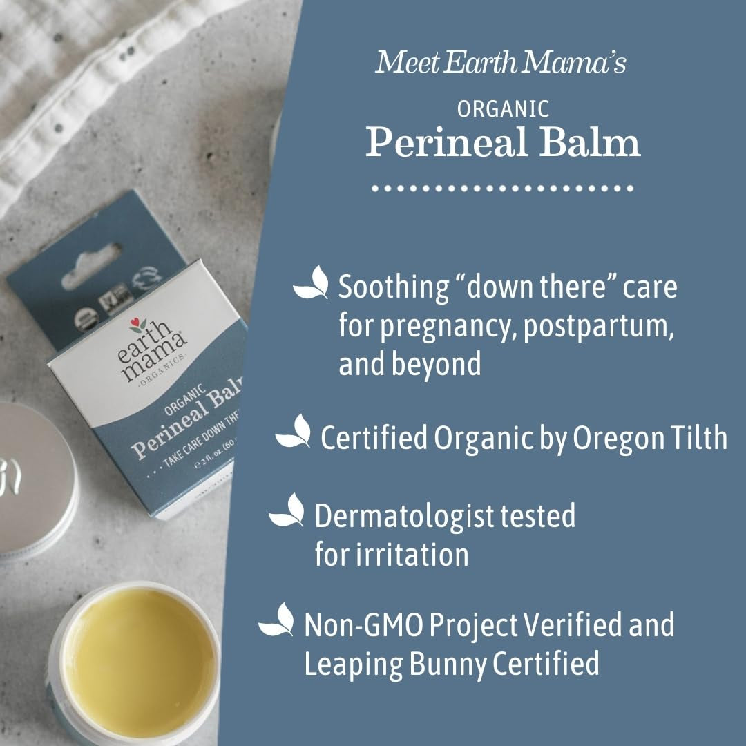 Earth Mama Organic Perineal Balm - 2 Fl Oz - Herbal Skin Balm with Organic Witch Hazel and Calendula - Pregnancy and Postpartum Essentials
