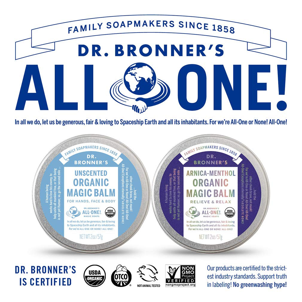 Dr. Bronner'S - Organic Magic Balm - Baby Unscented, Made with Organic Beeswax & Hemp Oil, Moisturizes & Soothes Hands, Face & Body (2 Oz, 2-Pack)