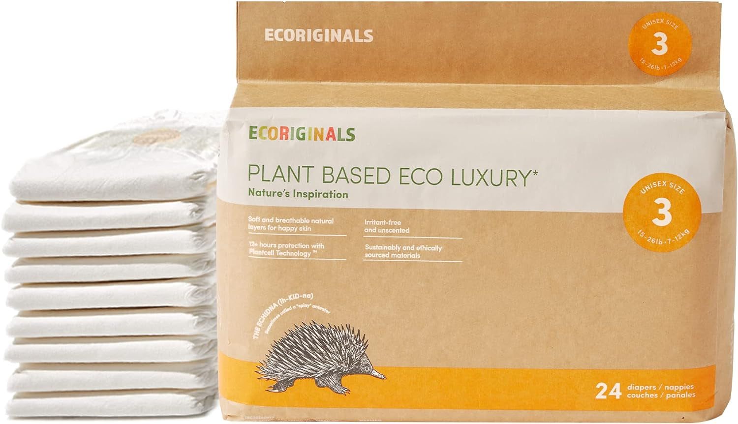 Eco Disposable Hypoallergenic Diapers | Newborn plus Baby Size 1, 5-11Lbs | 1 Pack, 28 Count | Plant-Based, Non-Toxic