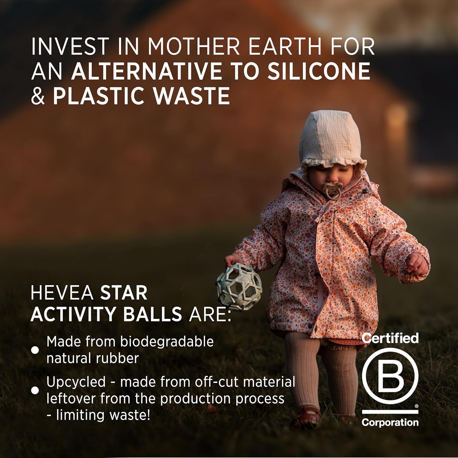 HEVEA Upcycled Star Ball Made from 100% Upcycled Natural Rubber Plant Based, Plastic-Free, Eco-Friendly, Bpa-Free & FDA Approved