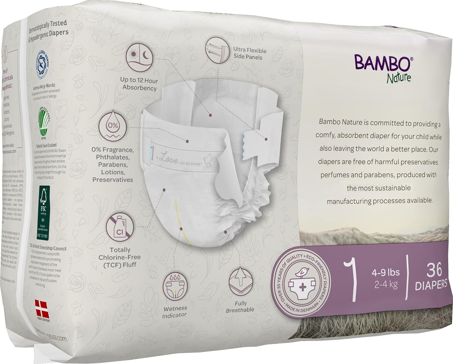 Bambo Nature Premium Baby Diapers (SIZES 0 to 6 AVAILABLE), Size 1, 36 Count