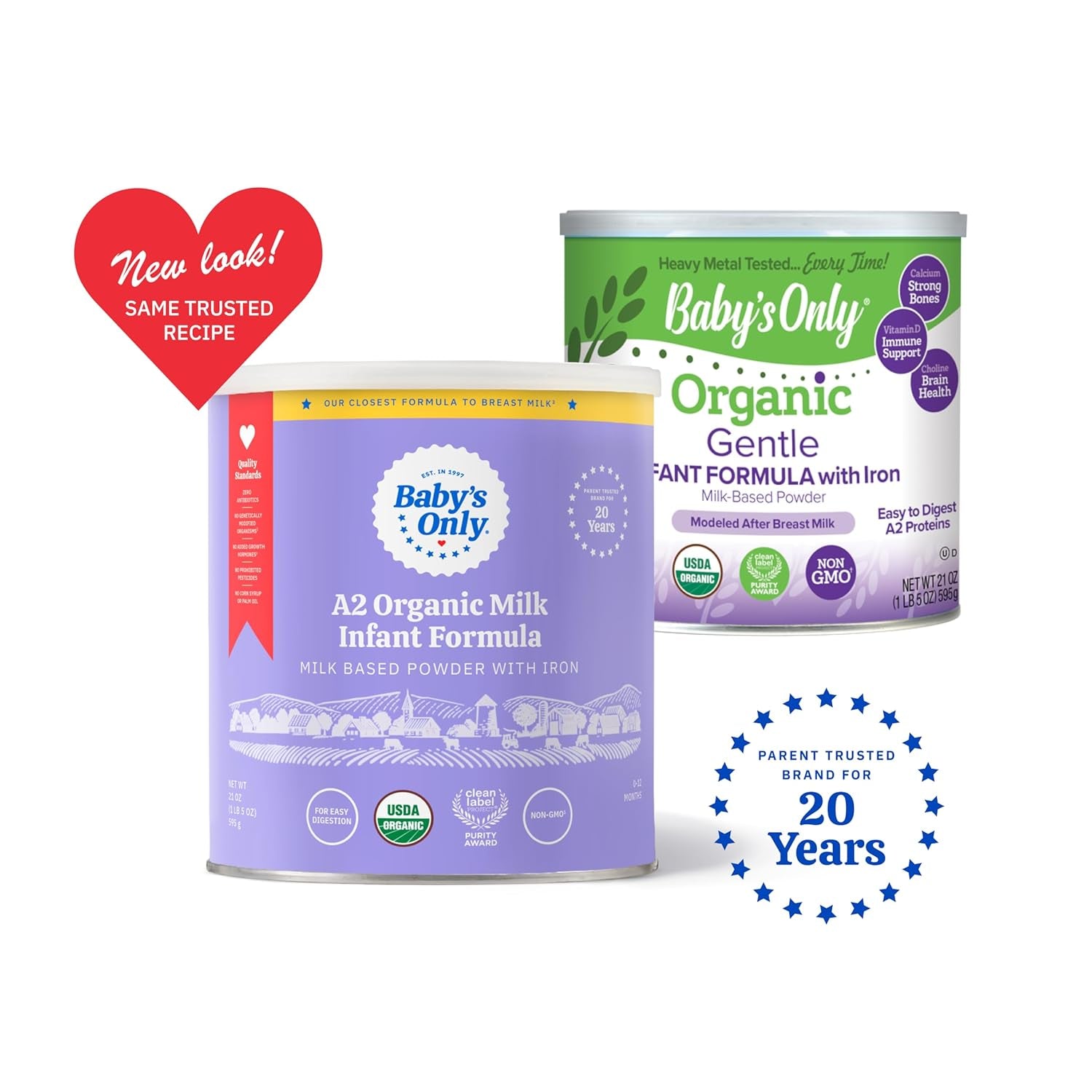 Baby'S Only A2 Organic Milk Infant Formula, A2 Milk Based Powder, Organic Baby Formula with A2 Beta-Casein Protein, Iron, Vitamin E, Vitamin D, Easy to Digest, Newborn to 12 Months Old, 21 Oz, 1 Pack