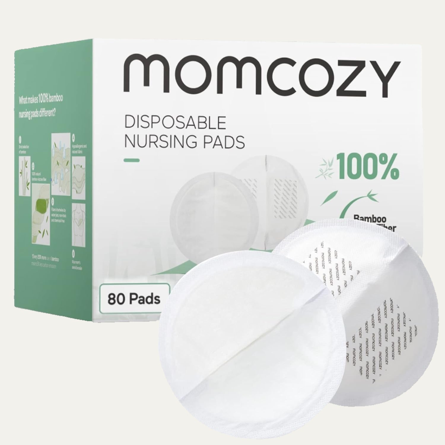 Momcozy Bamboo Fiber Disposable Nursing Pads, 100% Natural Materials and 100% Biodegradable Breast Pads, Breastfeeding Essentials for Moms, 80 Count