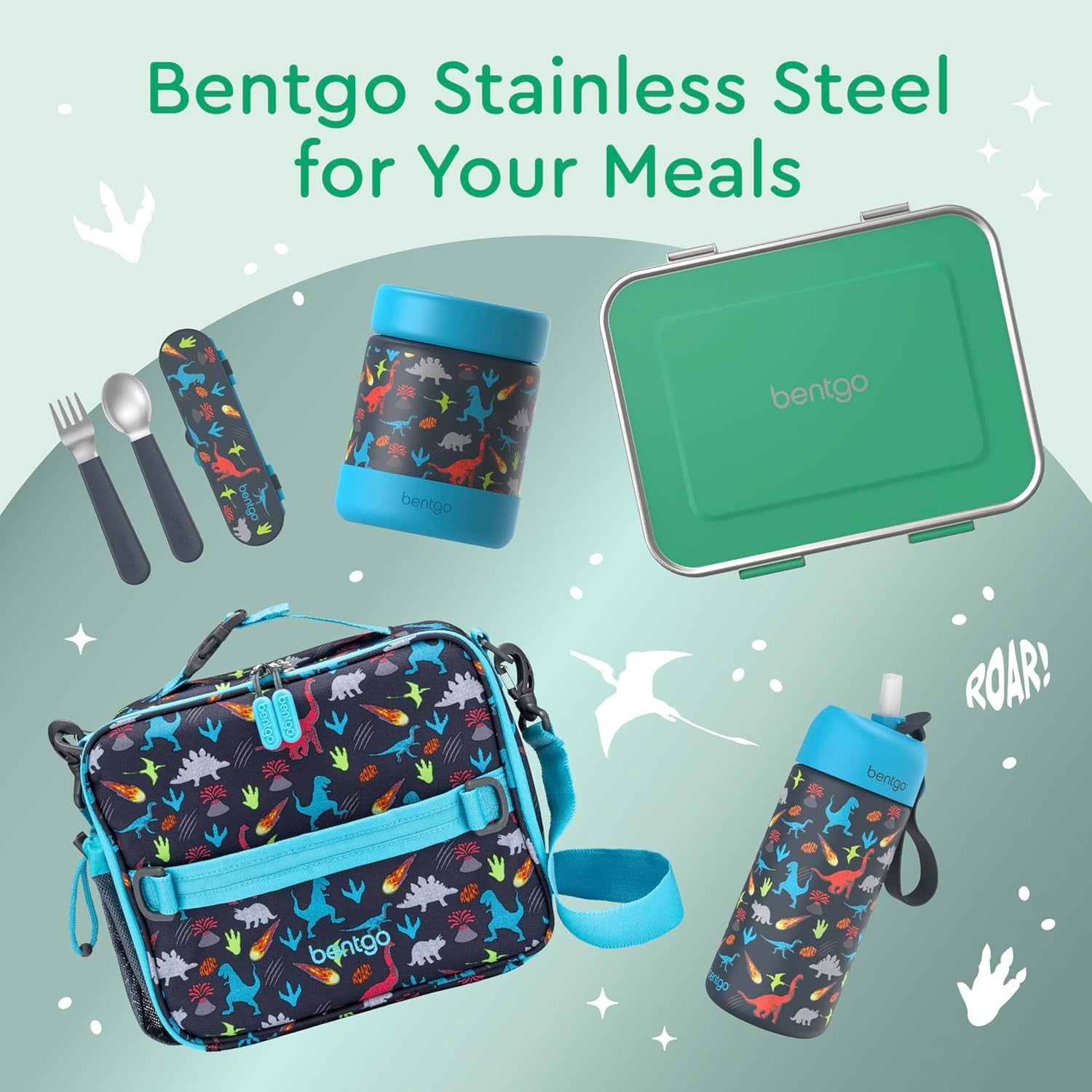 Bentgo Kids Stainless Steel Leak-Resistant Lunch Box - 3-Compartments with Bonus Silicone Container, Durable, Eco-Friendly, Dishwasher Safe, Bpa-Free, Ideal for School, Ages 3+ (Green)