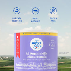 Baby'S Only A2 Organic Milk Infant Formula, A2 Milk Based Powder, Organic Baby Formula with A2 Beta-Casein Protein, Iron, Vitamin E, Vitamin D, Easy to Digest, Newborn to 12 Months Old, 21 Oz, 1 Pack