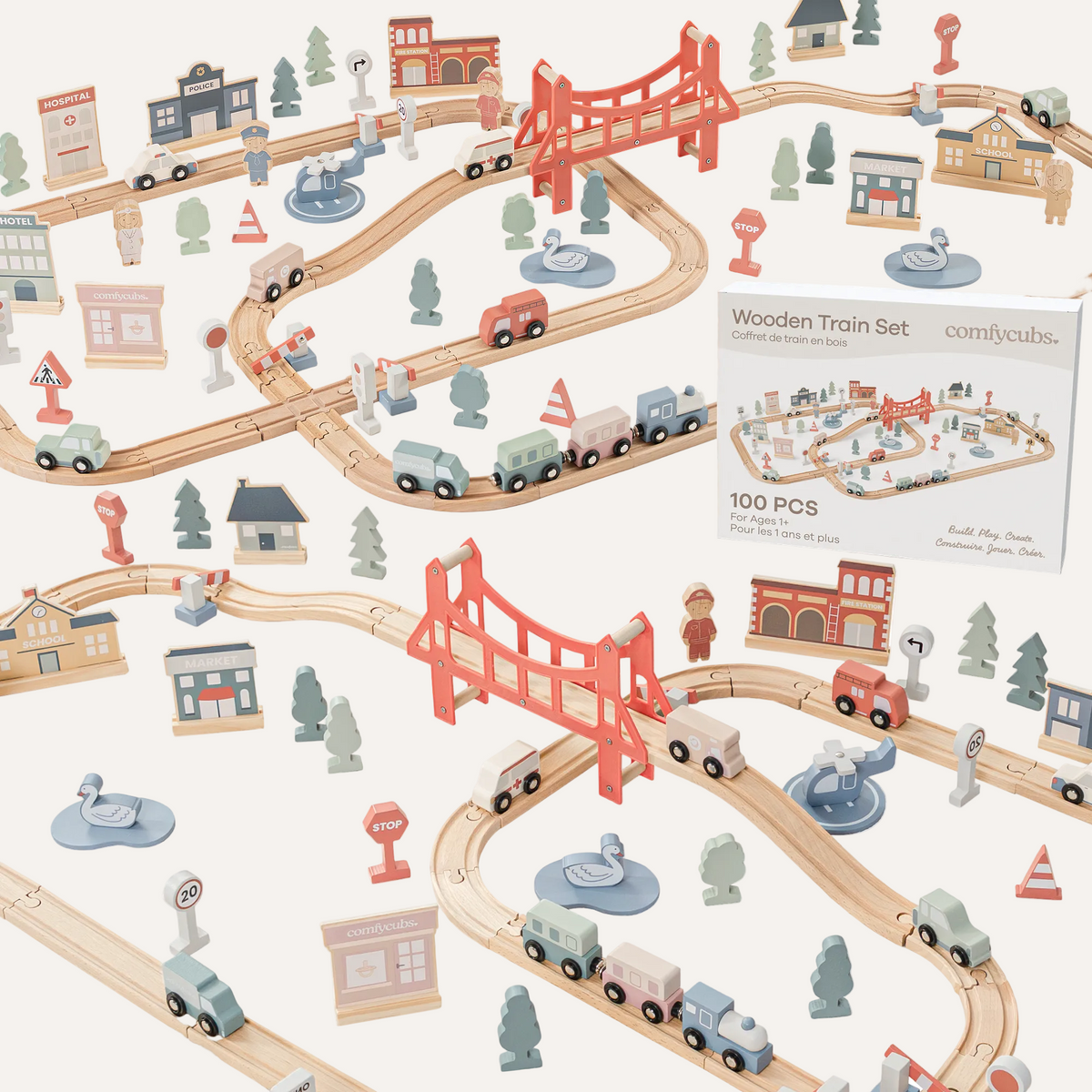 100-Piece Wooden Train Set for Toddlers Ages 1+