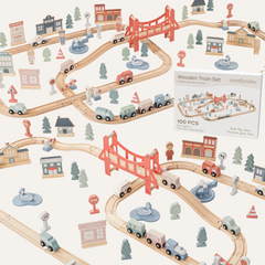 100-Piece Wooden Train Set for Toddlers Ages 1+