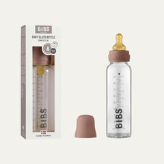 BIBS Baby Glass Bottle. Anti-Colic. round Natural Rubber Latex Nipple. Supports Natural Breastfeeding, Complete Set - 225 Ml, Woodchuck