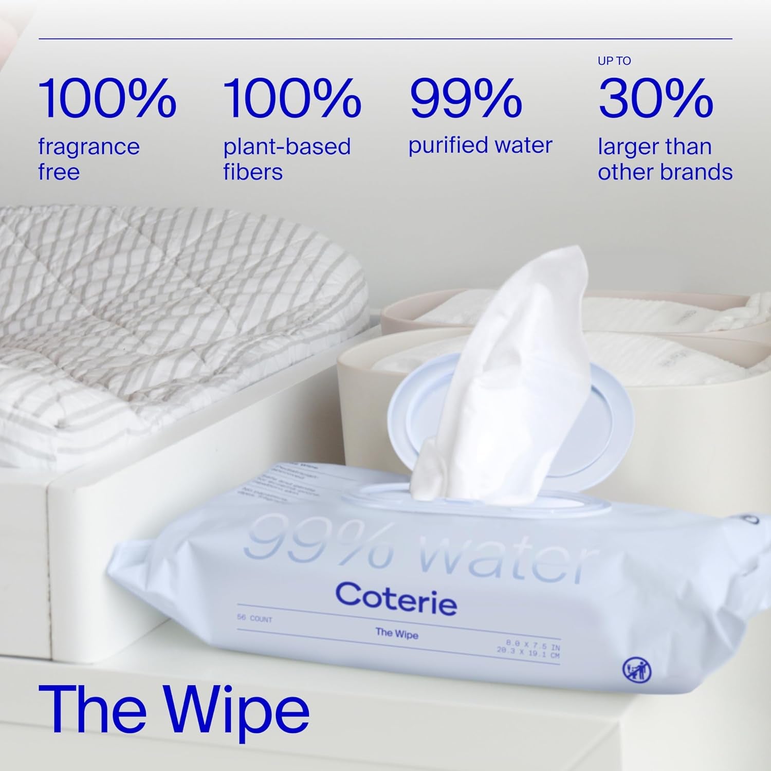 Coterie Baby Diapers + Wipes Baby Kit, Size 1 (99 Count) Size Newborn (93 Count) 8 Wipe Packs (448 Count) Made with Plant-Based Fibers, Hypoallergenic, Designed for Sensitive Skin, Clean Ingredients