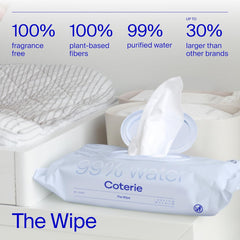 Coterie Baby Diapers + Wipes Baby Kit, Size 1 (99 Count) Size Newborn (93 Count) 8 Wipe Packs (448 Count) Made with Plant-Based Fibers, Hypoallergenic, Designed for Sensitive Skin, Clean Ingredients