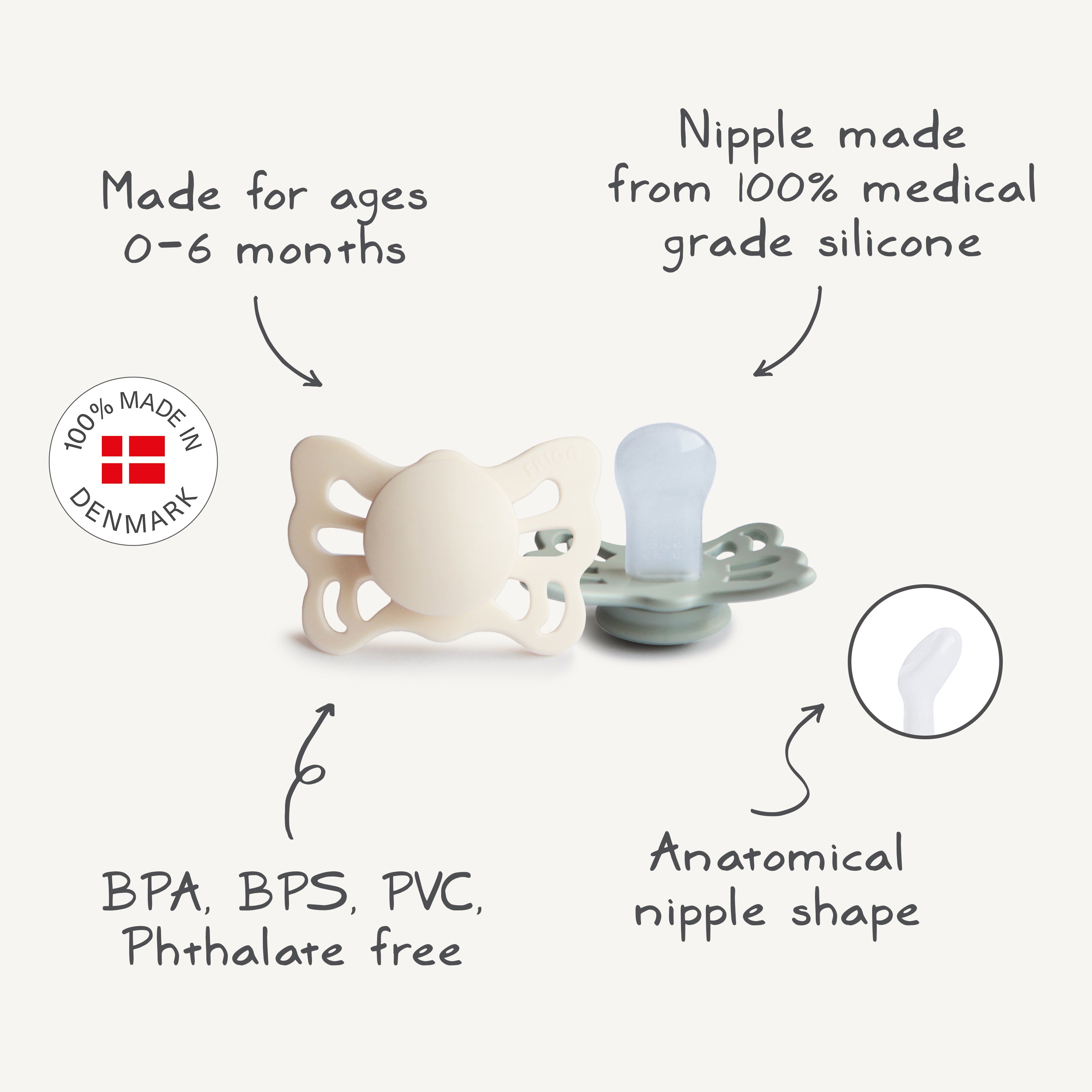 FRIGG Butterfly Anatomical Silicone Pacifier 2-Pack (0-6 Months)