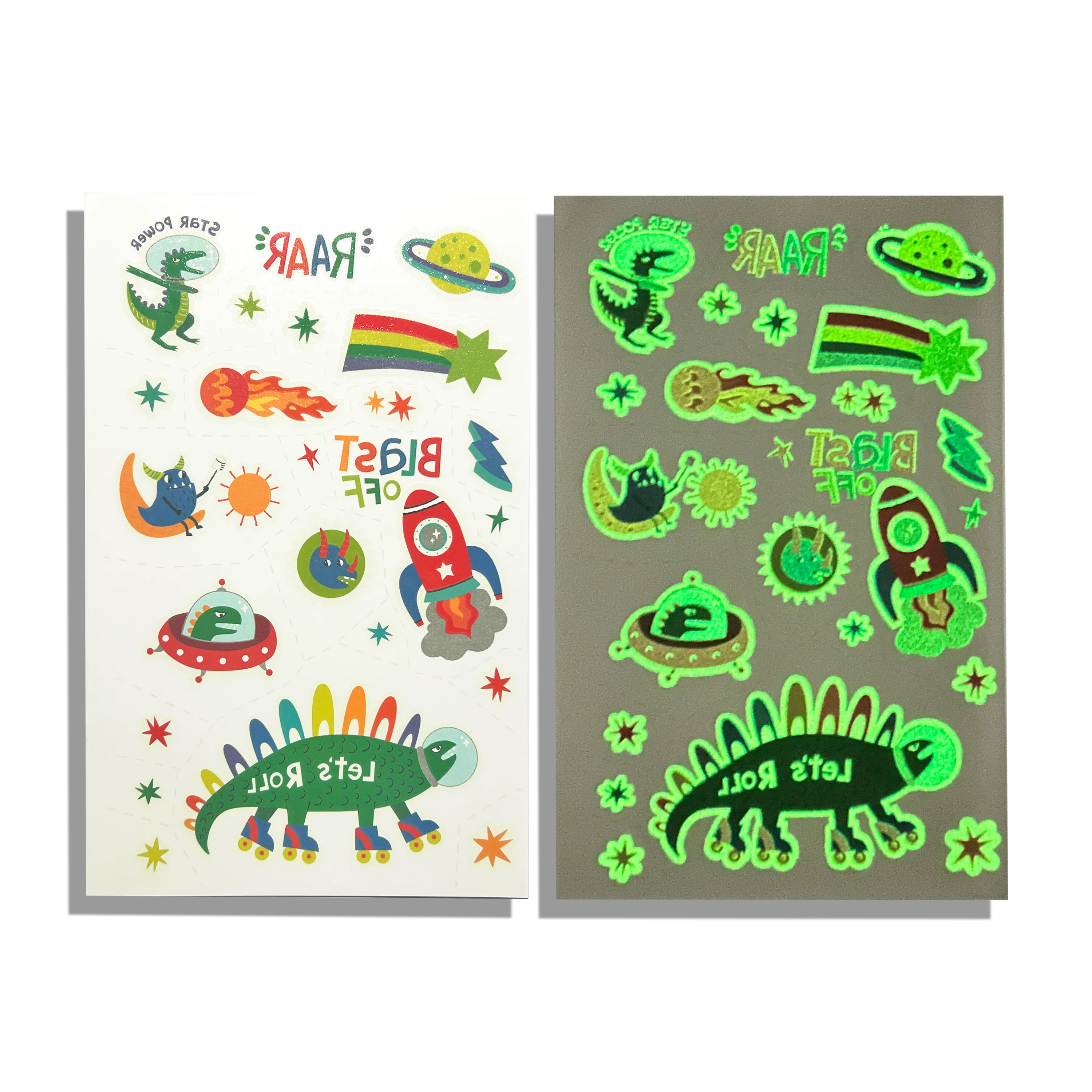 Tattoo-Palooza Glow in the Dark Temporary Tattoos - Zero Gravity Dinos - 3 Sheets