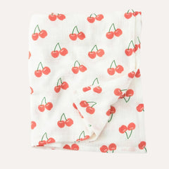 Organic Muslin Swaddle | White Cherries