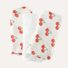 Organic Muslin Burp Cloth (Three-Pack) | White Cherries