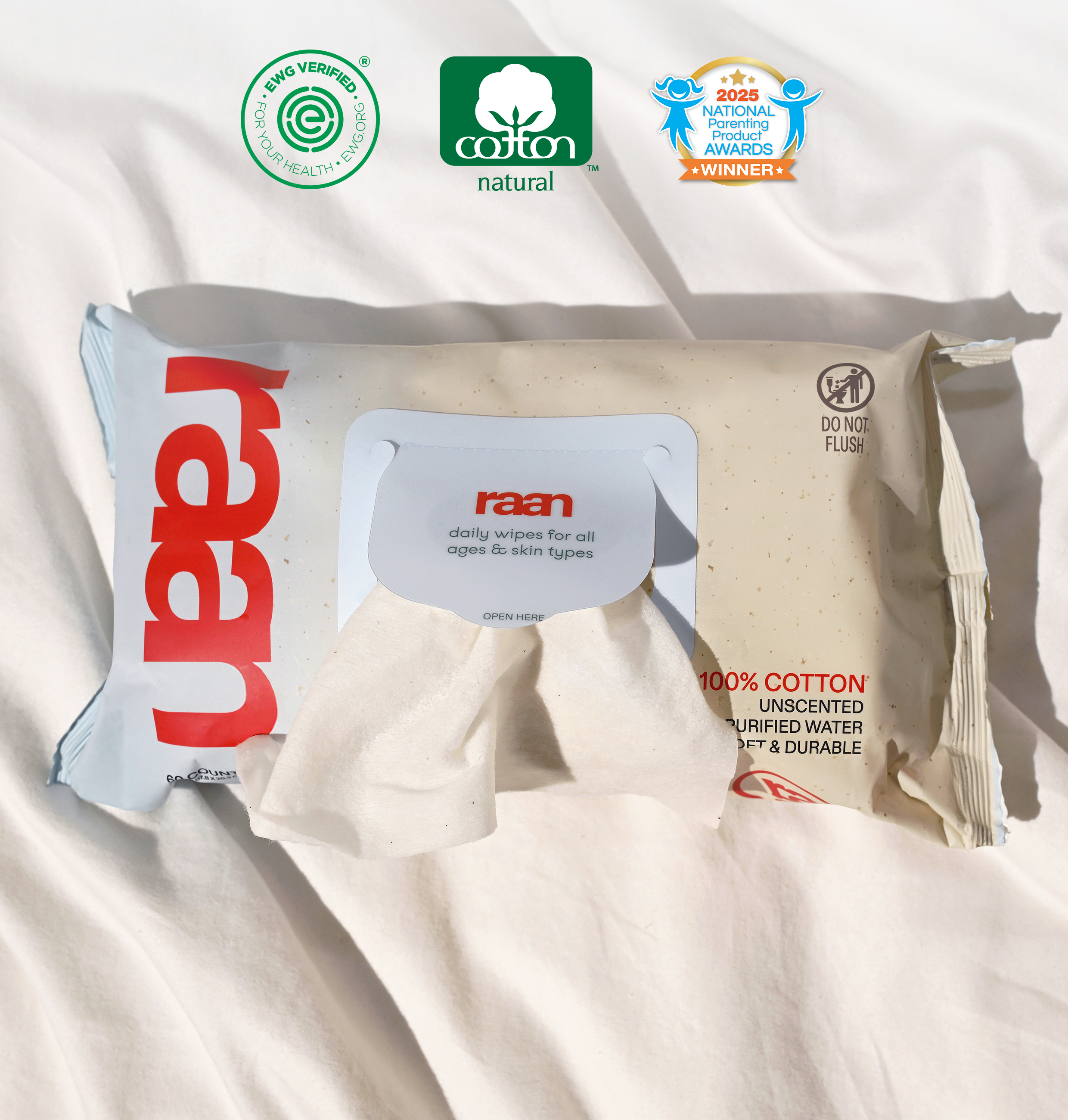 The Only Unbleached, 100% Cotton Baby Wipe for Sensitive Skin