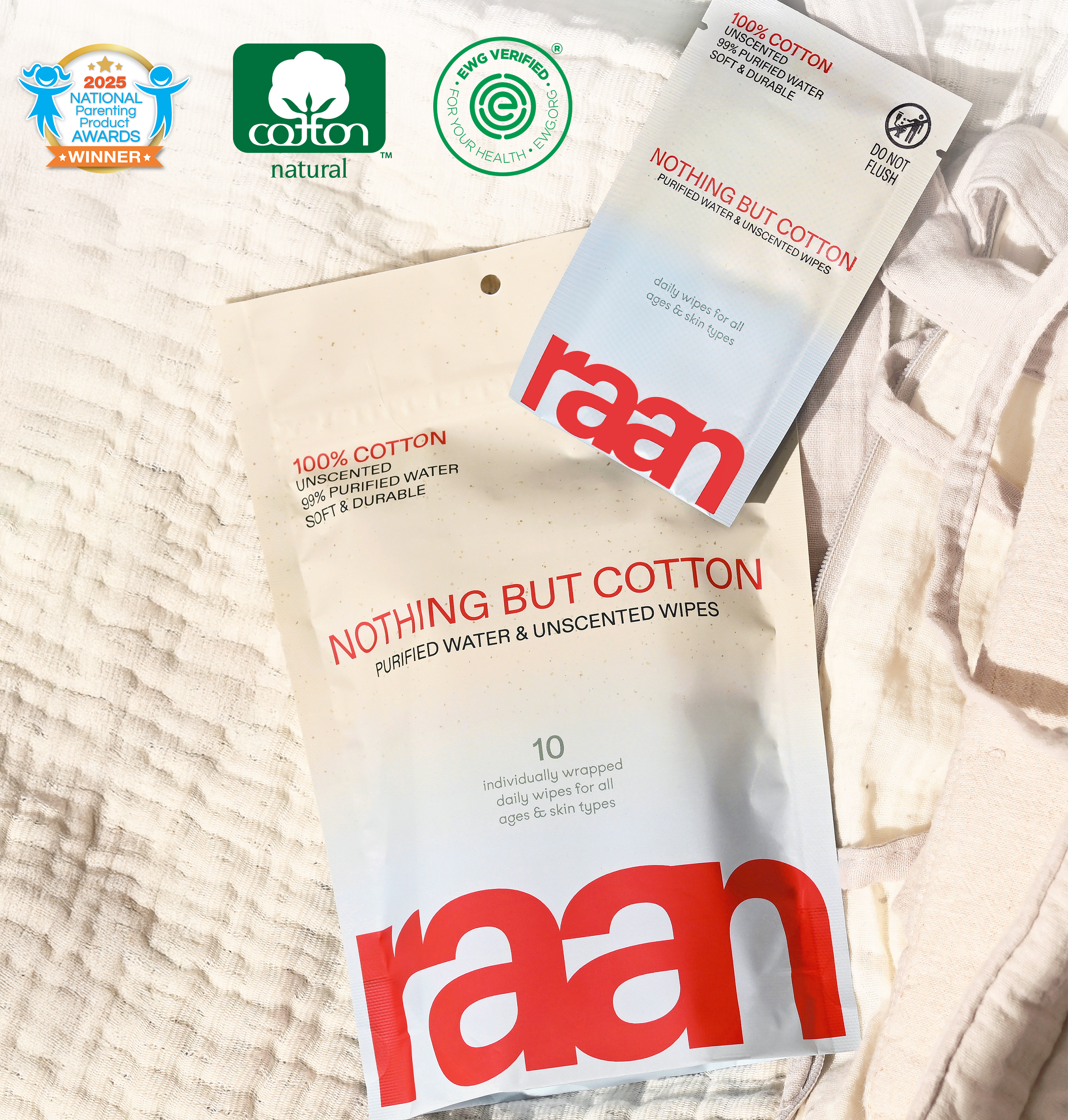 Unbleached, 100% Cotton Pocket Wipe for Sensitive Skin