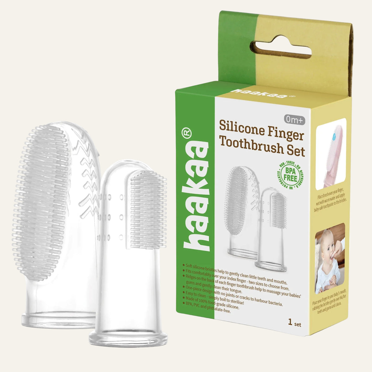 Haakaa Silicone Finger Toothbrush Set 2pcs (Small & Large)