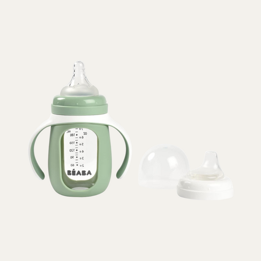 2-In-1 Glass Baby Bottle to Glass Training Sippy Cup, 7 Oz (Rain)