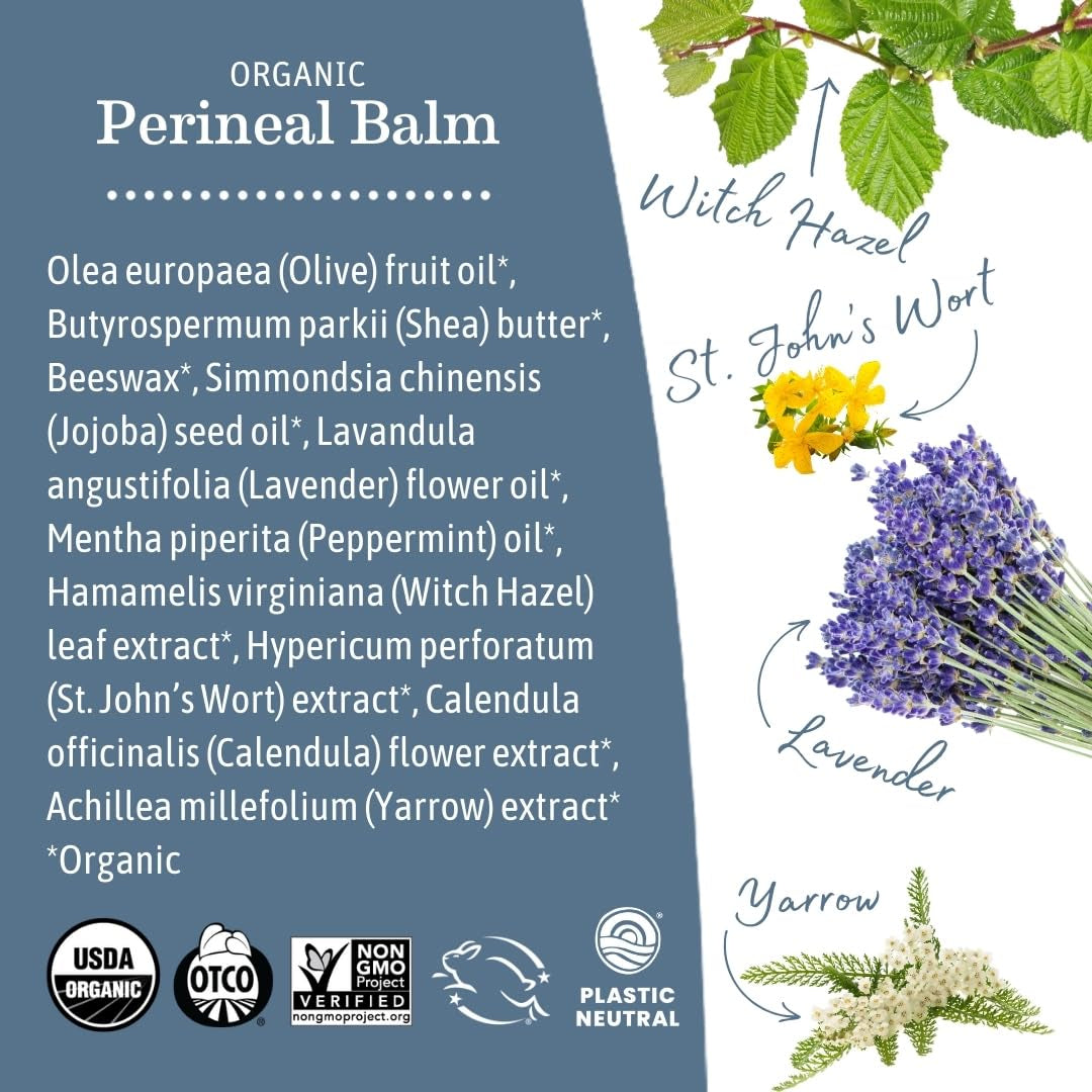 Earth Mama Organic Perineal Balm - 2 Fl Oz - Herbal Skin Balm with Organic Witch Hazel and Calendula - Pregnancy and Postpartum Essentials