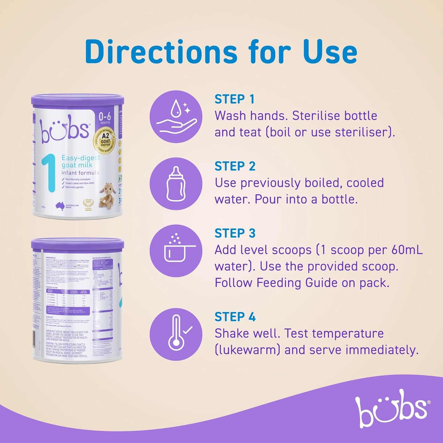 Bubs Goat Milk Infant Formula Stage 1, Made with Fresh Goat Milk, 14.1 Oz