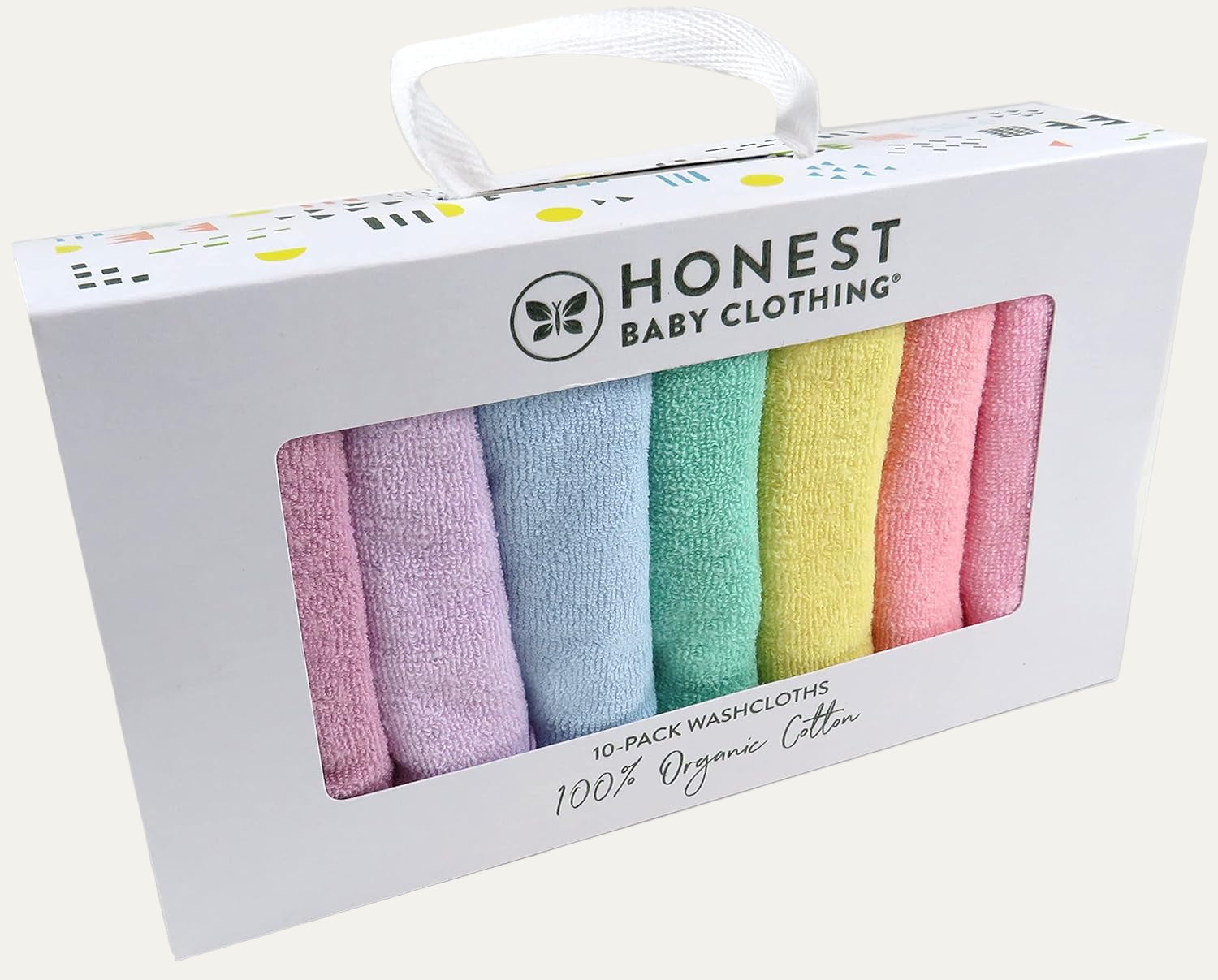 Honestbaby 10-Pack Terry Wash Cloths in Gift Box 100% Organic Cotton for Infant Baby Boys, Girls, 10-Pack Bright White, One Size