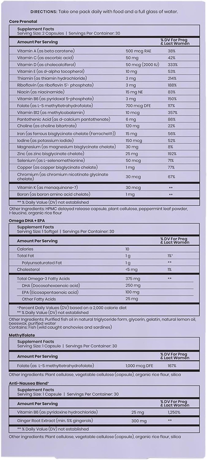 Perelel 1St Trimester Prenatal Pack - Prenatal Omega 3 Vitamins for Women - Gluten, Dairy and Soy-Free + Non-Gmo (30 Daily Pill Packs)