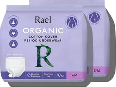 Rael Disposable Underwear for Women, Organic Cotton Cover - Incontinence Pads, Postpartum Essentials, Disposable Underwear, Unscented, Maximum Coverage (Size S-M, 10 Count)