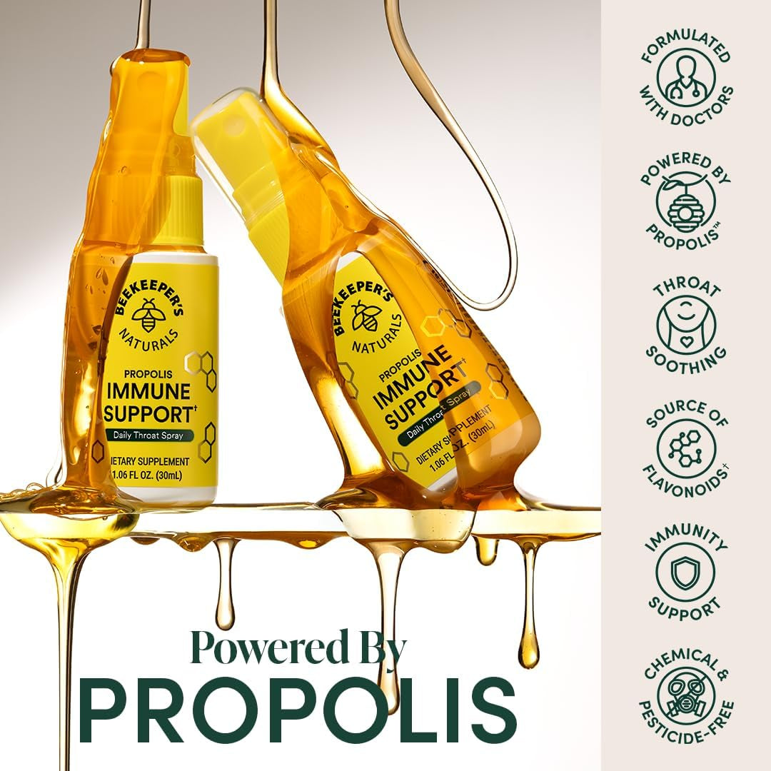 Propolis Throat Spray by Beekeeper'S Naturals - 95% Bee Propolis Extract, Natural Immune Support & Sore Throat Relief - Antioxidants, Keto, Paleo, Gluten-Free (1.06 Oz)(Pack of 1)