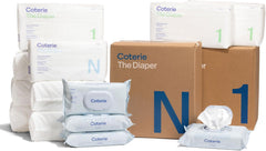 Coterie Baby Diapers + Wipes Baby Kit, Size 1 (99 Count) Size Newborn (93 Count) 8 Wipe Packs (448 Count) Made with Plant-Based Fibers, Hypoallergenic, Designed for Sensitive Skin, Clean Ingredients