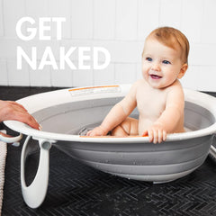 Boon Naked Collapsible Baby Bathtub - Adjustable 2-Position Collapsible Baby Bath for Travel - Recline or Sit up for Infants and Toddlers - Baby Travel Essentials - Gray - Ages 0 to 18 Months