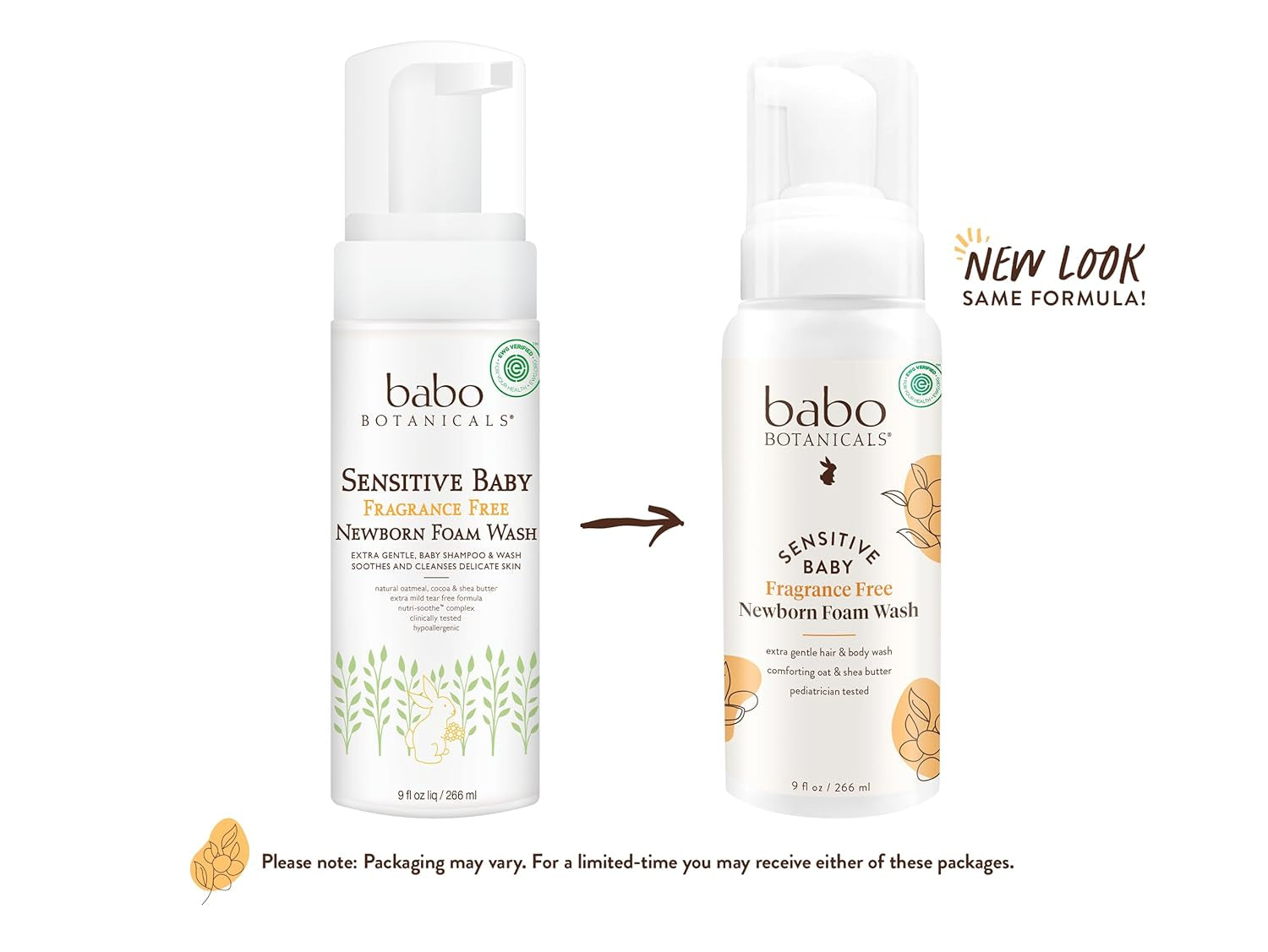 Babo Botanicals Sensitive Baby Fragrance-Free Newborn Foam Wash - Gentle Formula - Oat, Shea & Cocoa Butter - EWG Verified - Vegan - from Birth On