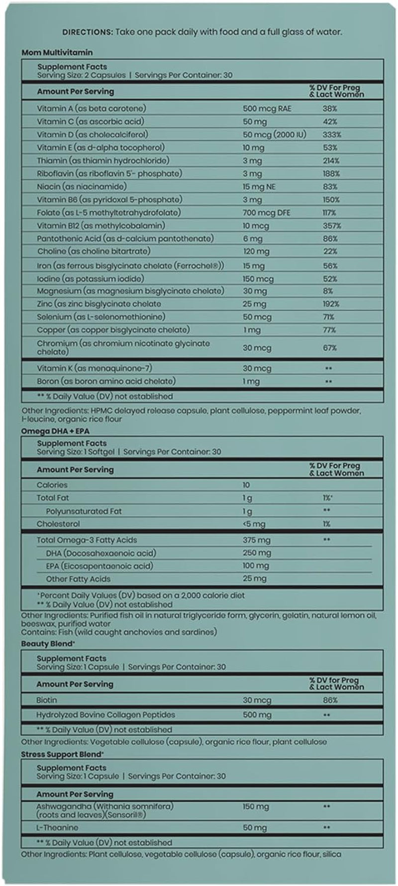 Perelel Mom Multi Support Pack - Postnatal Vitamins for Women to Support Post Partum, Breastfeeding + Early Motherhood* - Gluten, Soy and Dairy-Free Non-Gmo (30 Daily Pill Packs)